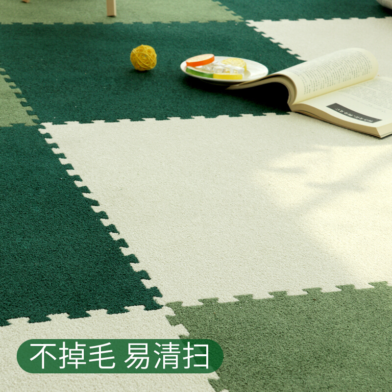 家用客厅拼接泡沫地垫绒面拼图地毯加厚1CM卧室床边毯榻榻米地垫浅灰色棉麻绒