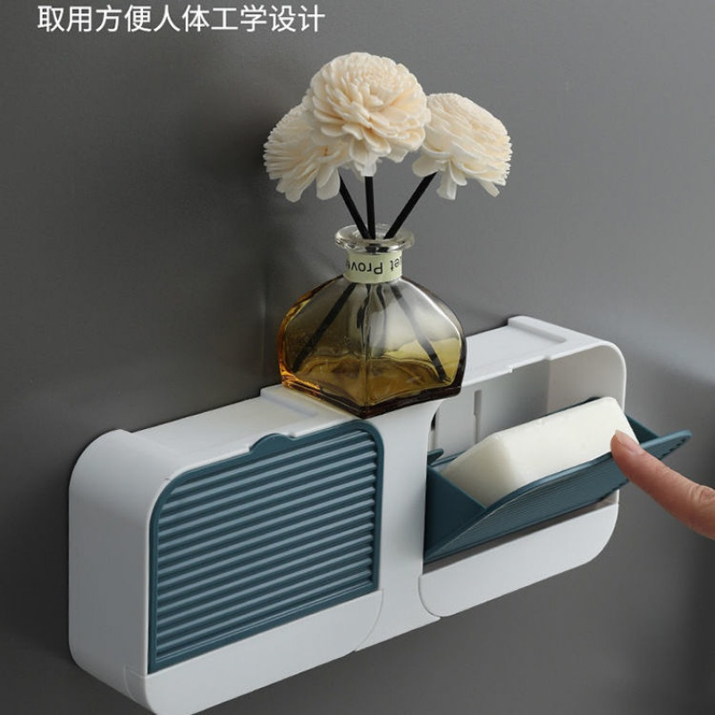 白色(单格) 创意肥皂盒带盖香皂盒壁挂双格沥水免打孔翻盖皂盒卫生间洗衣皂盒