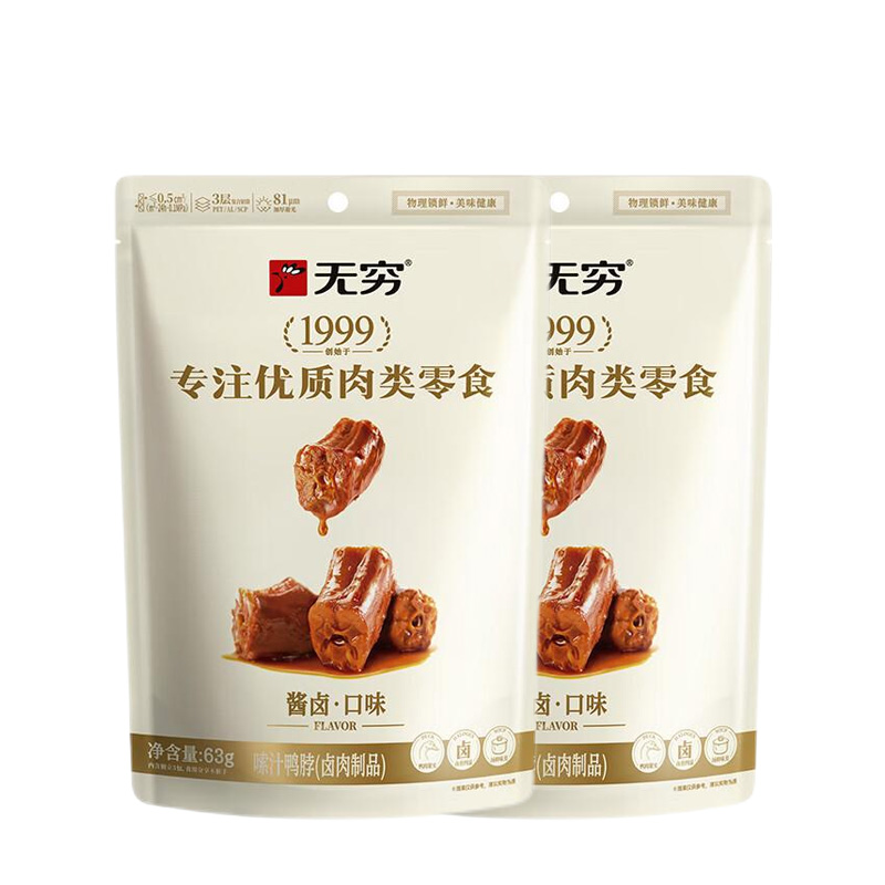 无穷嗦汁鸭脖麻辣鸭脖零食即食卤味肉食香辣小零食 63g*2袋高清大图