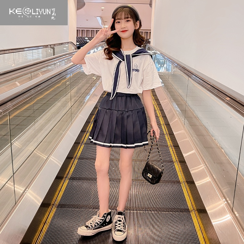 可莉允女童夏季连衣裙jk制服套装套裙子儿童夏装洋气中小学生学院风