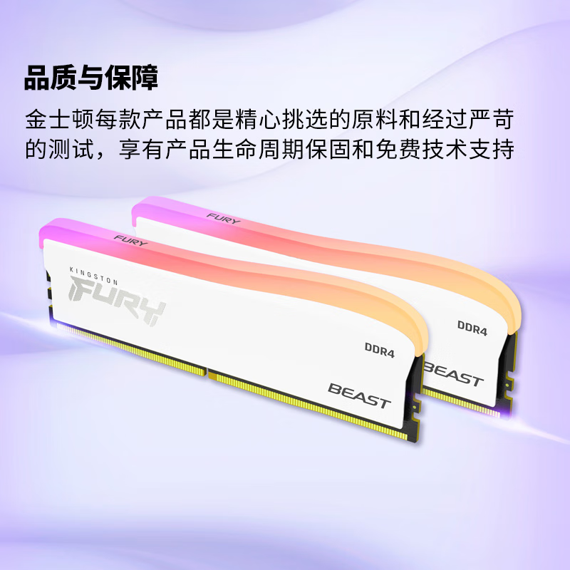 金士顿 (Kingston) FURY 16GB DDR4 3600台式机内存条Beast野兽系列RGB灯条特别版骇客神