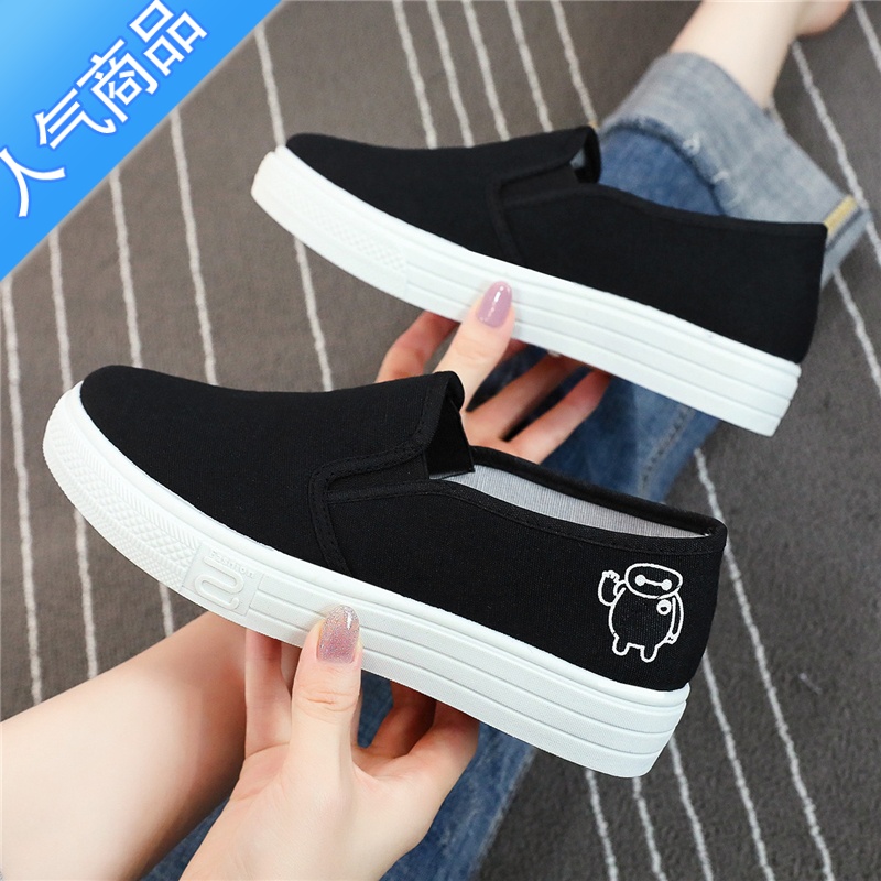 SUNTEK低帮厚底帆布鞋女春夏季透气2023新款鞋子女学生百搭一脚蹬懒人鞋高清大图