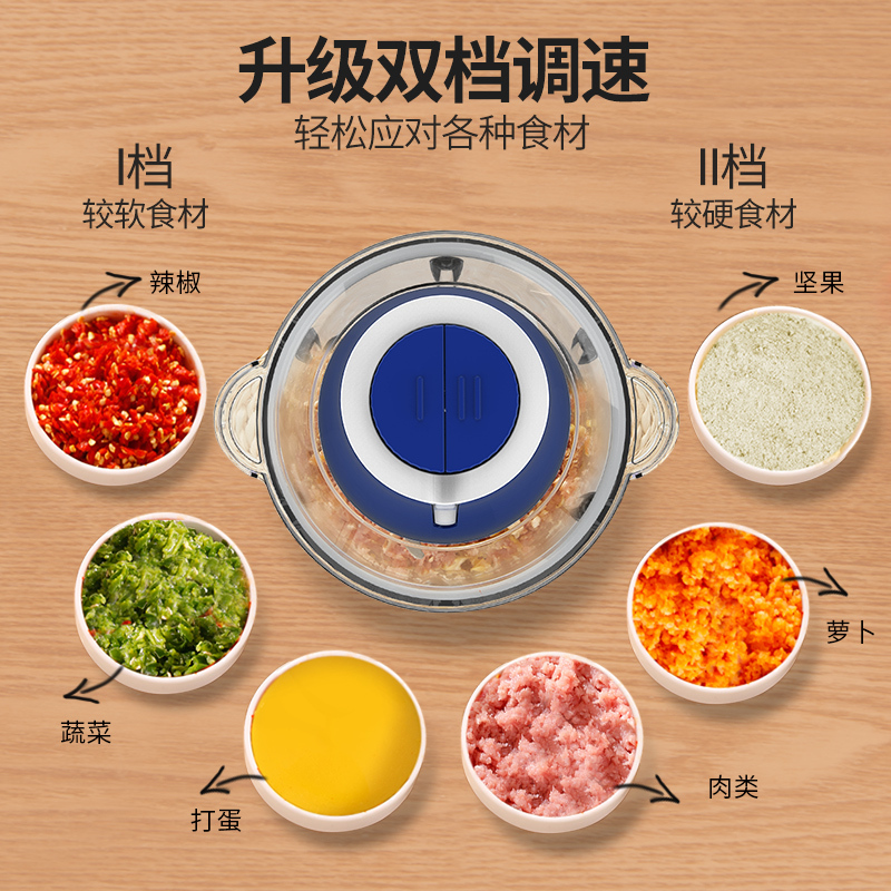 奥克斯绞肉机家用电动小型多功能全自动搅肉馅碎菜打蒜蓉泥辣椒机 宝石蓝