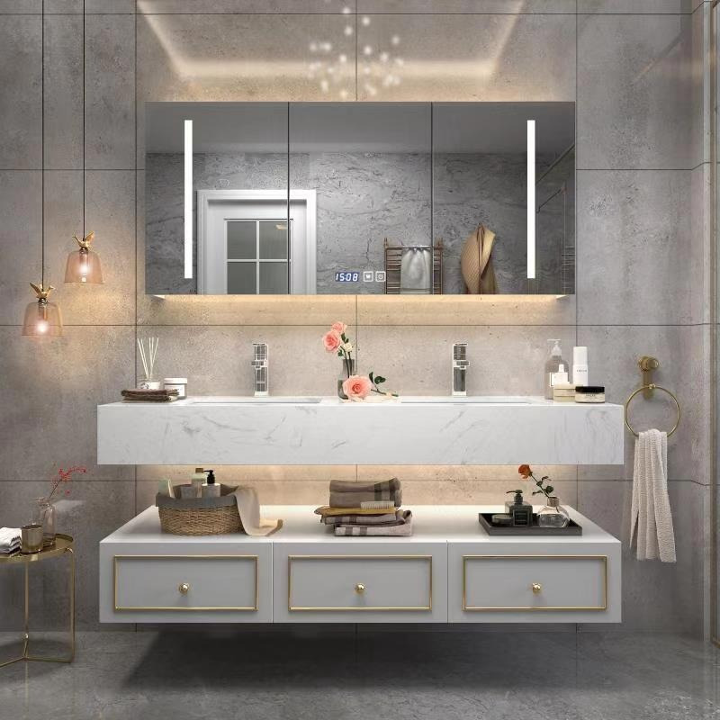 北欧现代大理石洗手台卫生间洗漱台双洗脸盆柜组合轻奢浴室柜e9视频