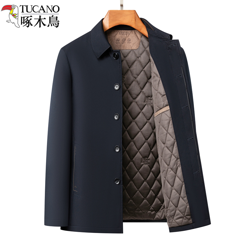啄木鸟中老年棉服男秋冬翻领休闲爸爸棉衣轻薄小棉袄干部夹棉外领高清大图