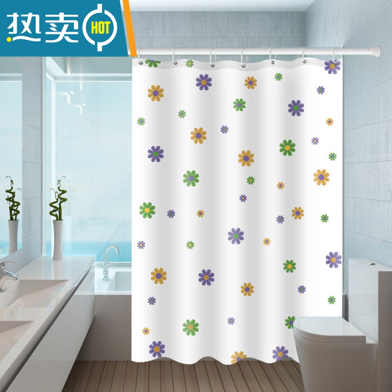 敬平卫生间浴帘套装免打孔浴室隔断帘防水浴帘布洗澡帘窗帘挂帘子 经典小花 单浴帘适用范围140-175cm宽180*高200cm+环