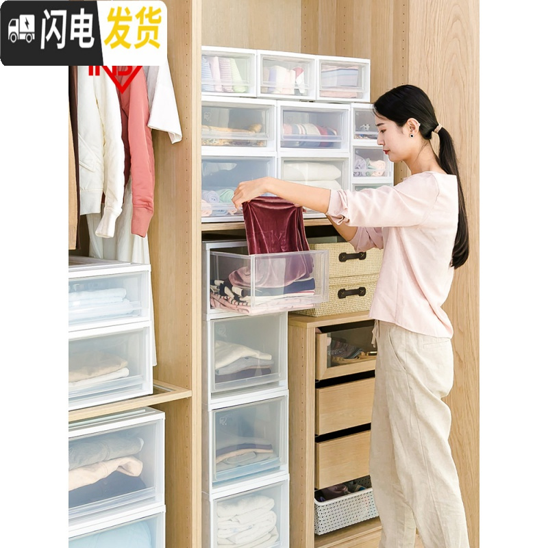 三维工匠收纳箱抽屉式衣柜整理箱塑料储物箱透明衣物收纳盒爱丽丝高清大图
