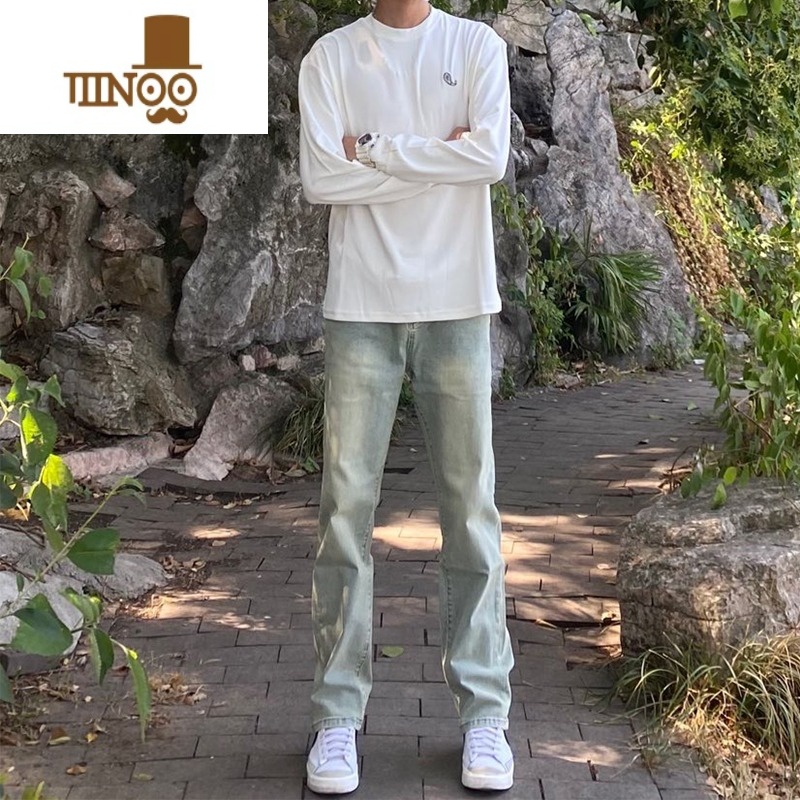 YANXU黄泥阔腿牛仔裤男夏季薄款宽松直筒休闲潮牌复古痞帅裤子美痞仔A高清大图