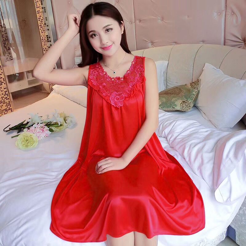 [白色小裙子] M建议 80~100斤 吊带裙冰丝睡衣女夏蕾丝不起球睡裙性感丝绸薄加大码女士家居服
