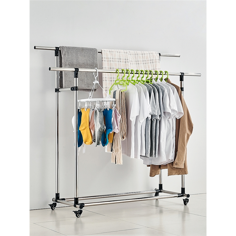 符象不锈钢晾衣架移动落地双杆家用阳台卧室内晾晒挂衣服被子架子