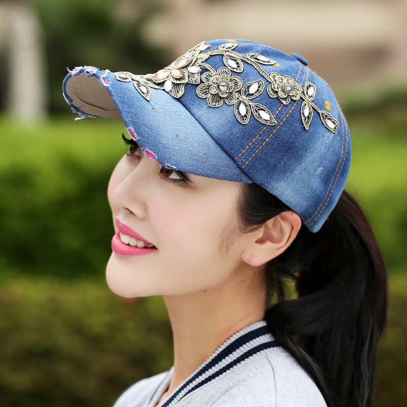 春夏秋冬季牛仔帽子女夏天韩版潮时尚棒球帽镶钻太阳鸭舌帽遮阳帽
