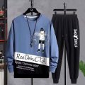 休闲运动套装男士秋季韩版时尚潮流青少年学生一套搭配帅气两件套 L Y868套装-蓝色