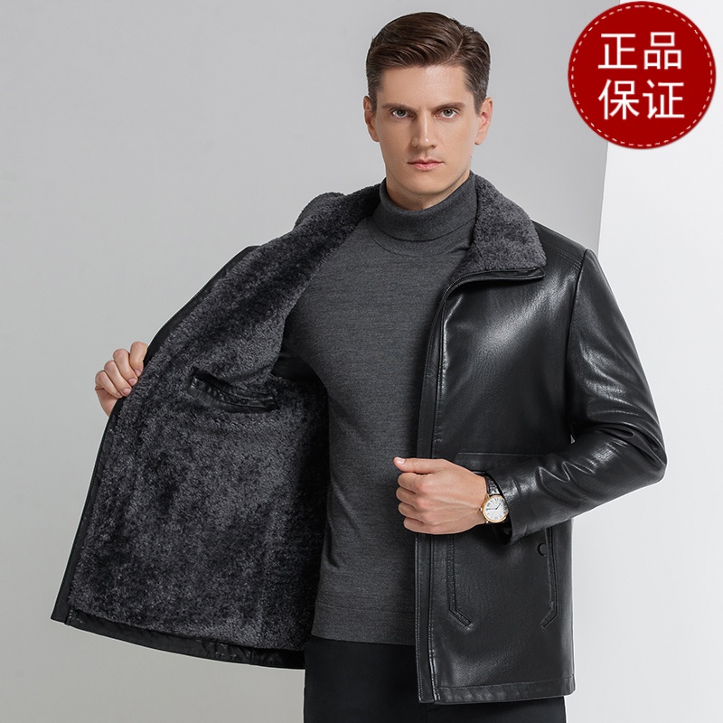 免费顺丰试穿 春秋装皮毛一体中年翻领真皮皮衣男绵羊皮加绒加厚皮草爸爸装外套潮2024冬装新款轻奢皮草真皮大码外套男装高清大图