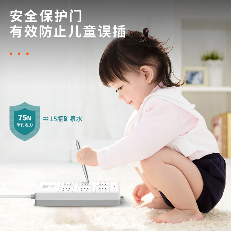 得力 18168-03 插座_6组_3米_PVC袋装白 只高清大图