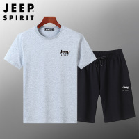 JEEPSPIRIT夏季运动套装男士透气宽松T恤短袖短裤两件套90106157 XL 浅灰