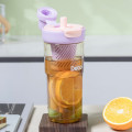 Debo德铂运动水杯Tritan材质男女塑料杯子大容量户外便携弹盖健身杯 粉色 650ml 1个