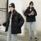 休闲假两件棉衣女2024秋冬短款拼接宽松小众潮百搭连帽棉服外套