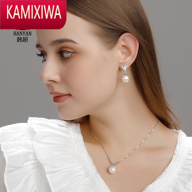 kamixiwa银珍珠耳钉女大气质耳环耳坠玫瑰金百搭耳夹无耳洞饰品新娘