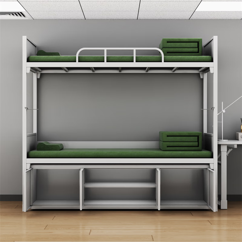 富路达加厚双层钢制上下铺宿舍士官铁床内务双人床带床下柜 13款高清大图
