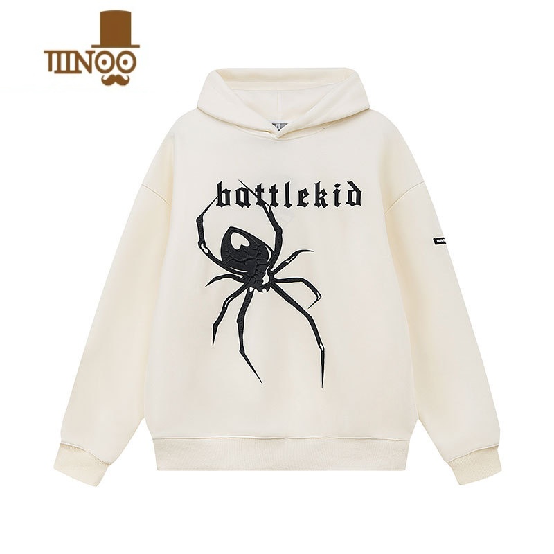 YANXUMAKAA 美式蜘蛛印花连帽卫衣男女潮牌高街欧美情侣装外套高清大图
