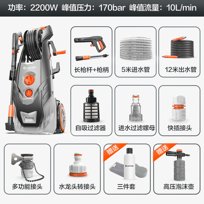 绿田 LUTIAN 家用洗车机 高压清洗机 大压力庭院洗车神器 高端洗车泵 刷车工具 汽车用品摩托车 波塞冬P6