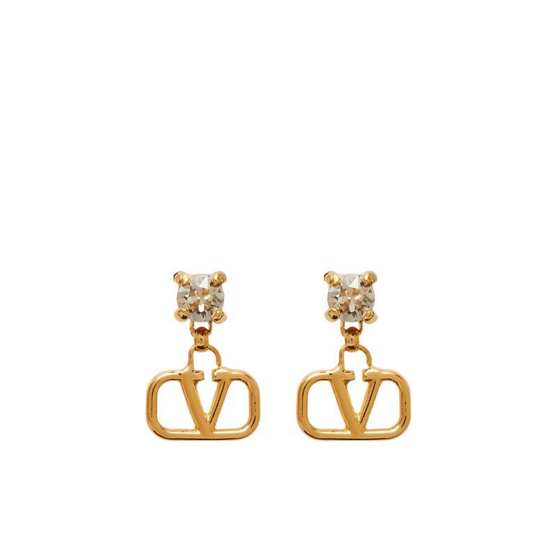 华伦天奴(Valentino)VLOGO金属施华洛世奇仿水晶耳环女款金色调百