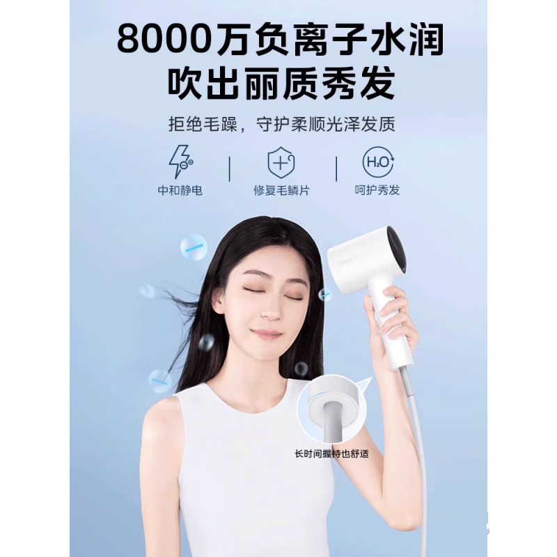 美的(Midea)电吹风机家用负离子护发速干大风力折叠吹风筒宿舍用学生 星光银高清大图