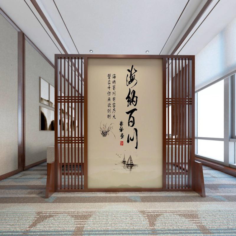 中式屏风隔断墙客厅玄关办公室酒店茶室装饰遮挡实木格栅定制座屏 C4胡桃木180*180CM 整装高清大图