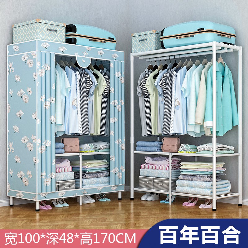折叠布柜简易布衣柜免安装收纳钢管加粗加固宿舍单人挂衣架子收纳柜 三维工匠高清大图