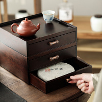 領藝 普洱茶收纳盒茶仓茶饼架子工具竹制抽屉式茶叶罐分茶盘功夫茶道配件