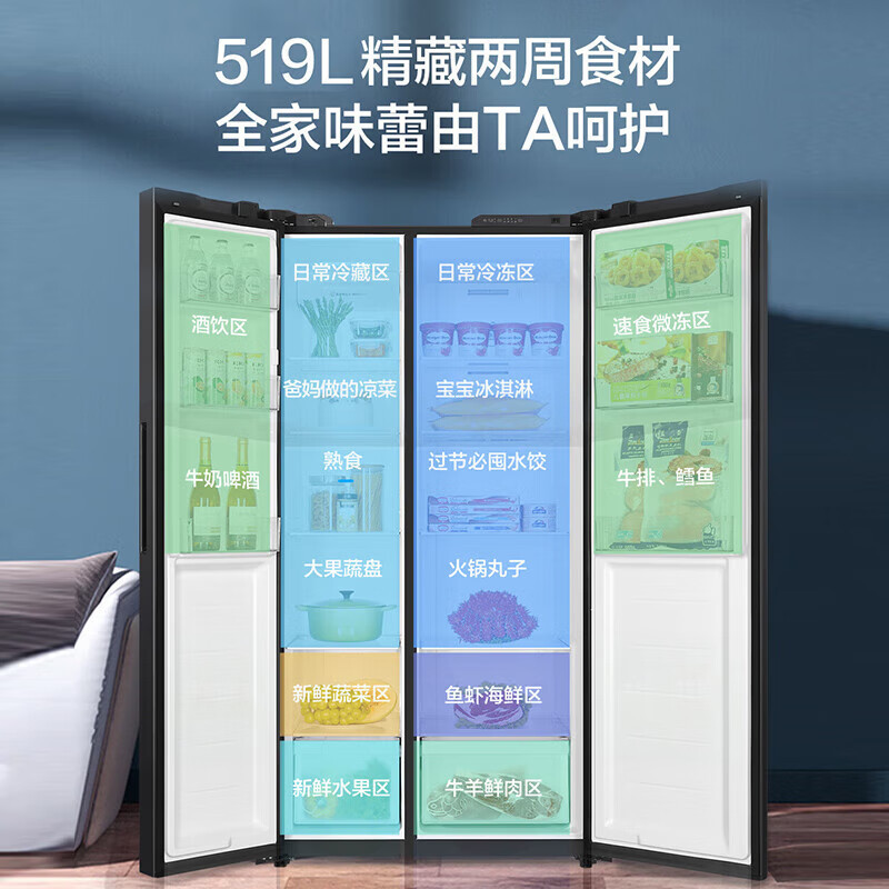 海尔(Haier)BCD-519WLHSSEDX9 519升超薄巨能冻双开门一级能效变频风冷无霜黑金净化对开门冰箱