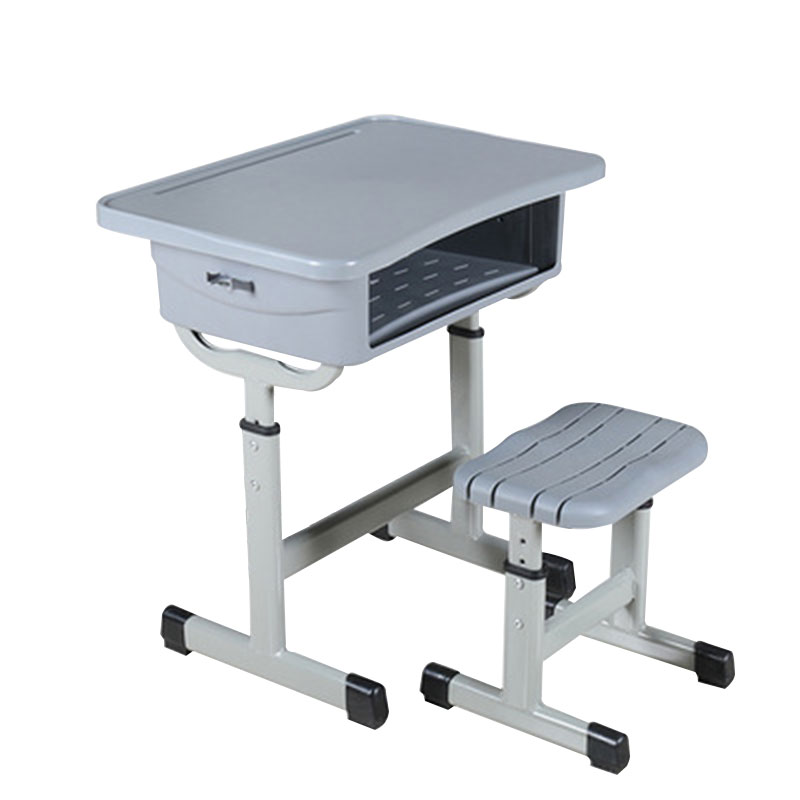 文灵中小学生培训补习班学习桌学校写字桌套管升降塑钢课桌椅 套管方凳灰色
