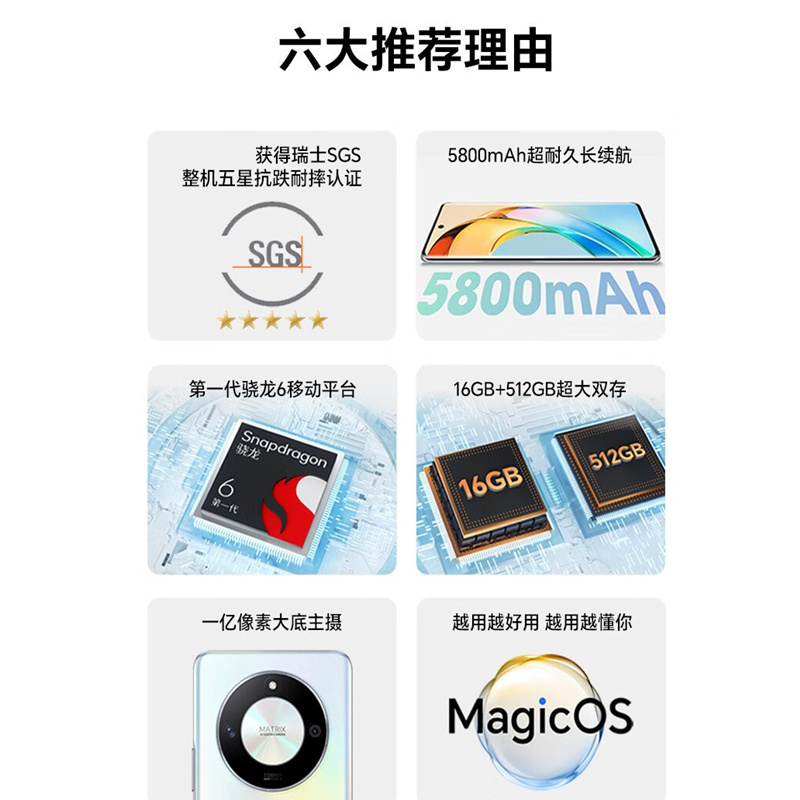 [原封]荣耀X50 8GB+128GB 典雅黑 第1代骁龙6芯片 1.5K超清护眼硬核曲屏 5800mAh超耐久大电池 5G手机