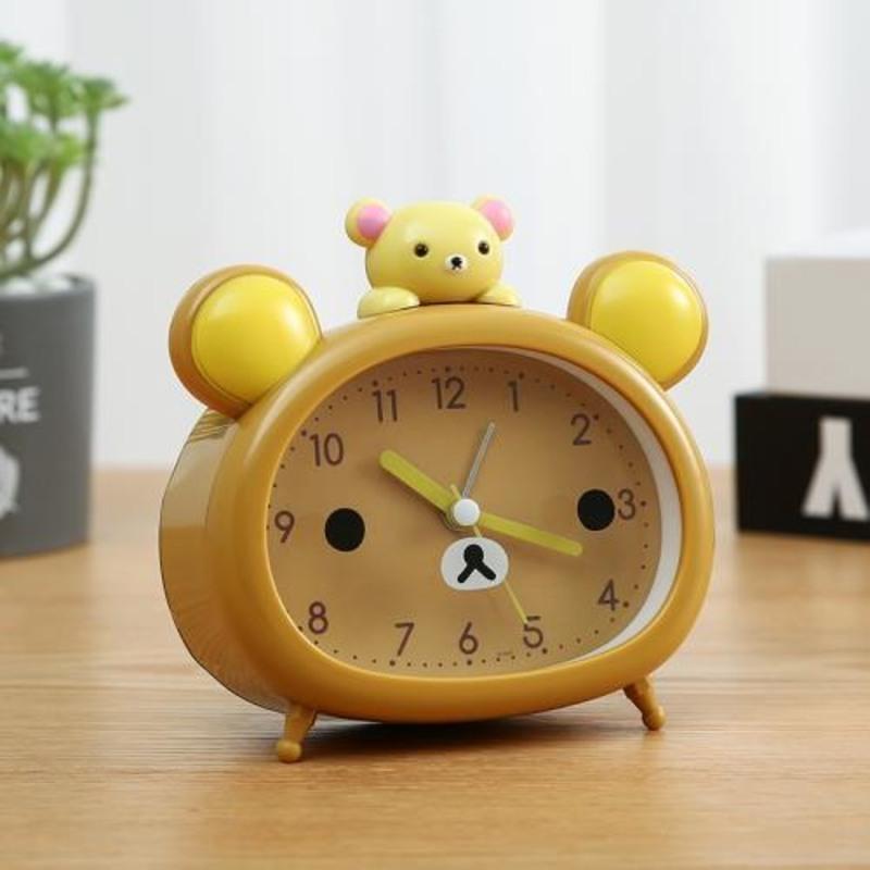 棕色儿童卡通小熊闹钟表男女孩学生用床头闹铃静音可爱夜灯光懒虫起床