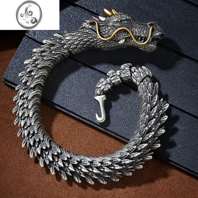 JiMi新款龙手链s925银男复古霸气潮流男手环龙骨冷淡风高级感