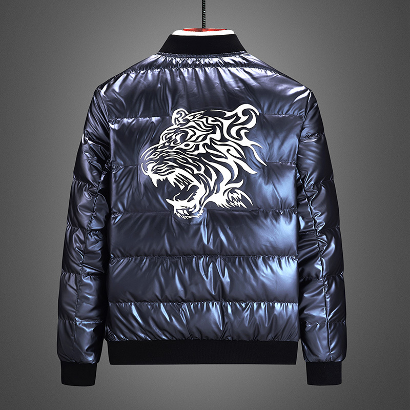 SPIRIT JEEP吉普羽绒服男士亮面白鸭绒外套时尚印花立领加厚冬季休闲保暖上衣
