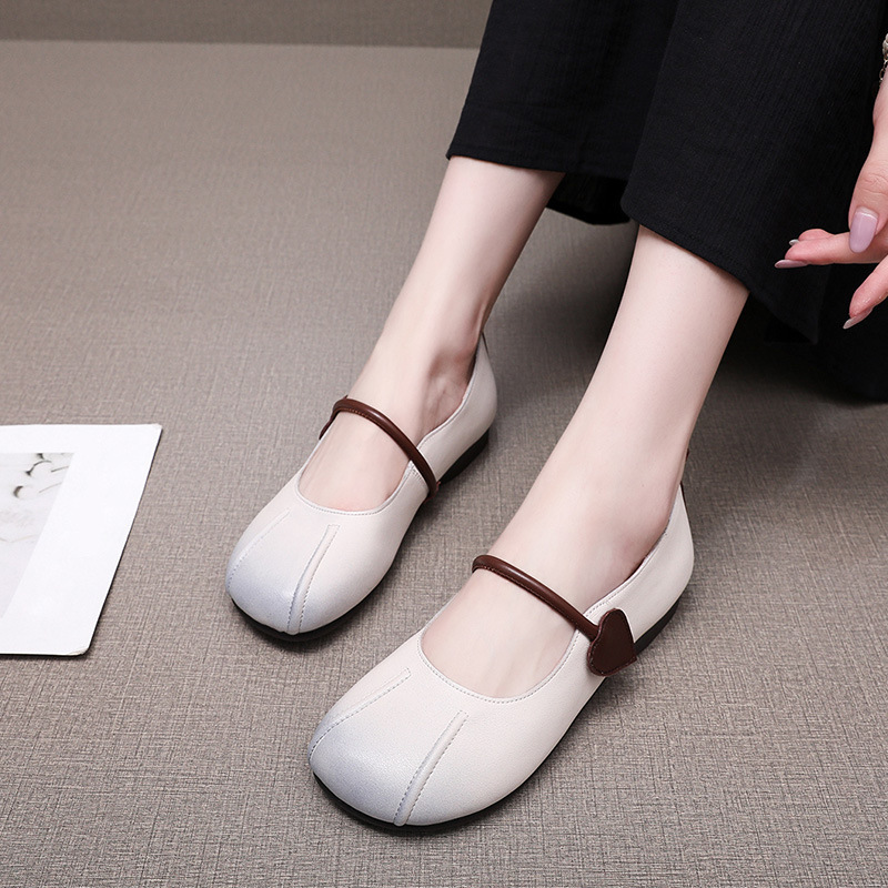 头层牛皮文艺复古休闲舒适女单鞋纯色时尚牛筋底软底皮鞋
