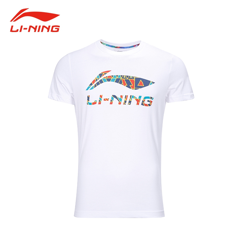 李宁短袖t恤男装夏季薄纯棉半袖大logo休闲圆领文化衫运动服上衣运动