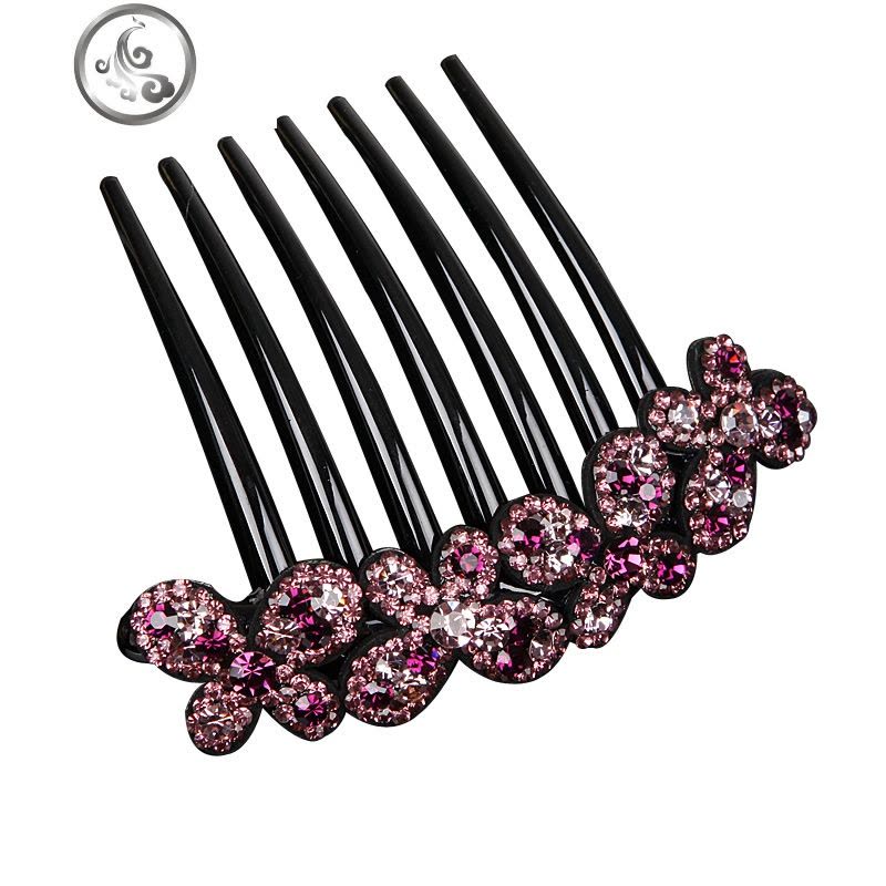 日韩发饰韩国蝴蝶水钻发梳气质盘发七齿成人插梳镶钻发卡发叉头饰 JiMi图片