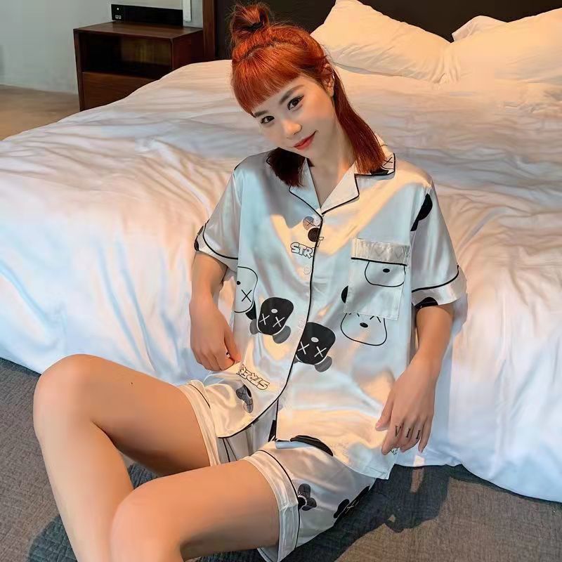 女款吊带 改女款白色[短袖短裤] 2XL 男款[110-125斤] M-5XL情侣睡衣男春秋长袖冰丝薄款加肥加大夏季卡通