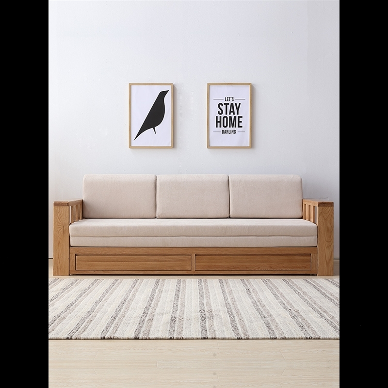 l沙发床客厅三人户型拆洗多功能简约现代收纳储物推拉两用橡木