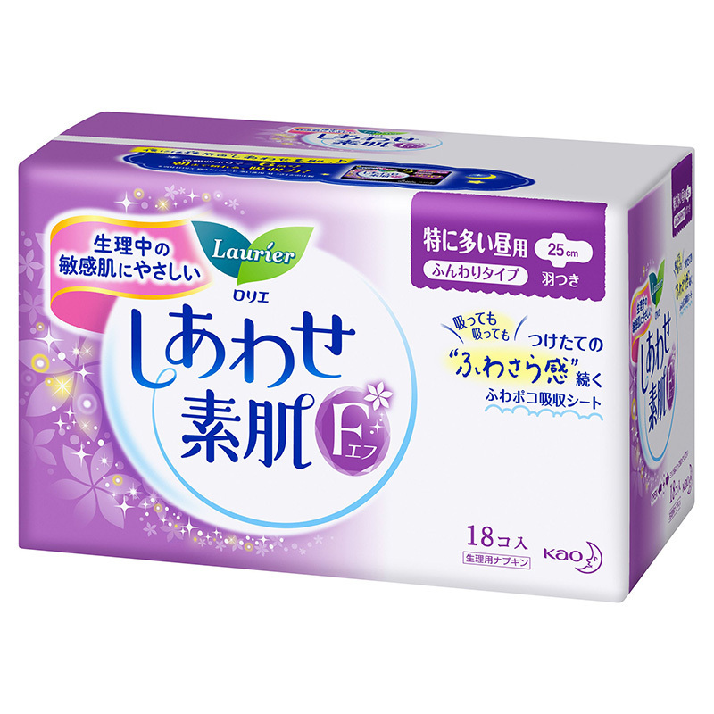 花王乐而雅(Laurier)特长日用进口卫生巾 F透气棉柔纤巧护翼型25cm18片 花王出品 日本进口