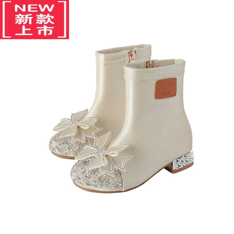 可莉允女童靴子高跟水晶鞋公主靴时装2022秋冬款中大童皮靴加绒儿童短靴图片