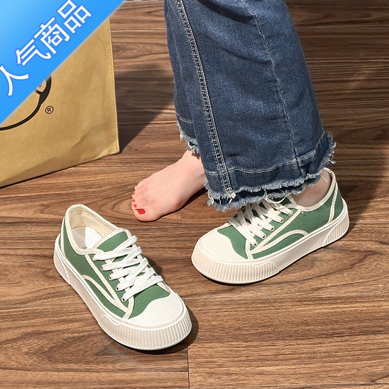 SUNTEK厚底小白帆布板鞋女春秋ins潮2023年新款小众百搭休闲运动0高清大图