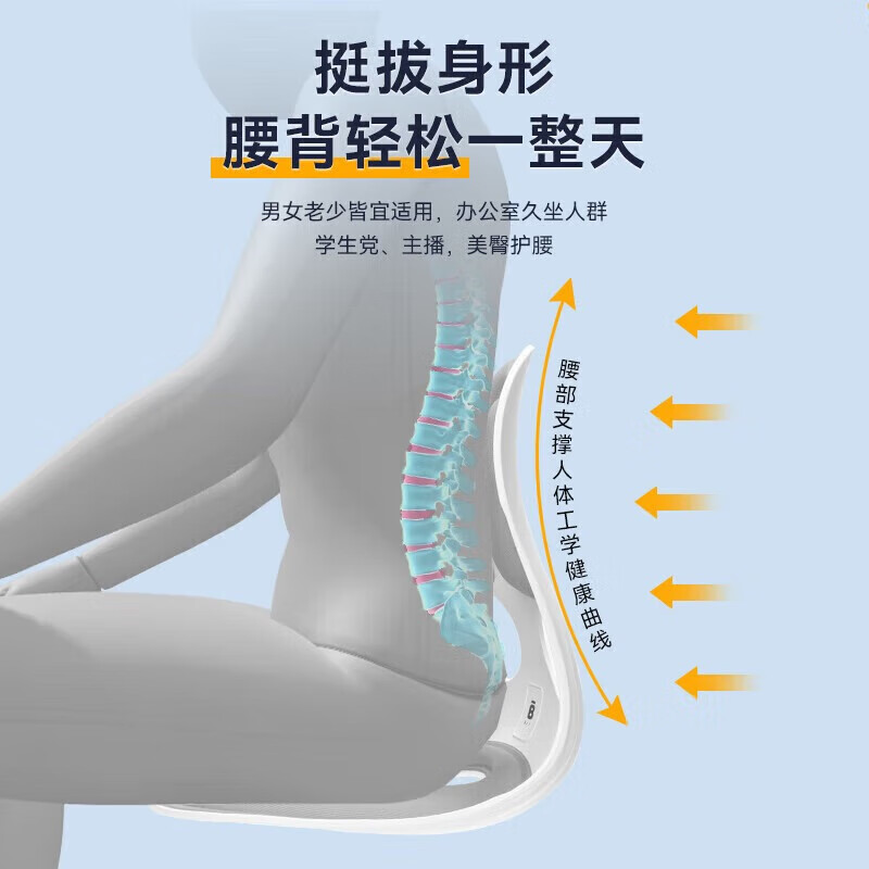 BKT护腰坐垫靠背垫护腰坐姿椅腰靠支撑垫椅垫加大版 海雾蓝 带座套高清大图