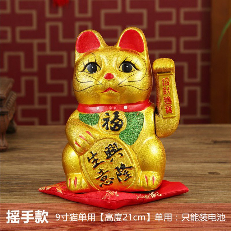 金色摇手猫摆件大号陶瓷发财居店铺开业礼品。 三维工匠 7寸生意兴隆[单用]送五猫高清大图