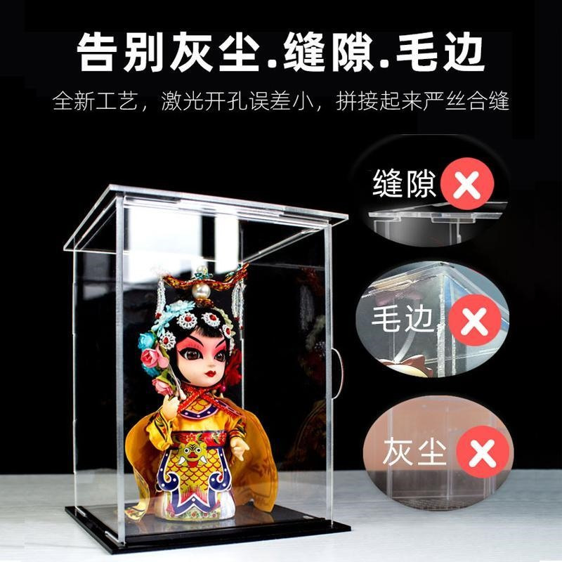 高10cm 透明底:长10*宽10cm 鑫隆开门式亚克力手办展示盒玩具模型防尘玻璃罩透明盒子人仔积木