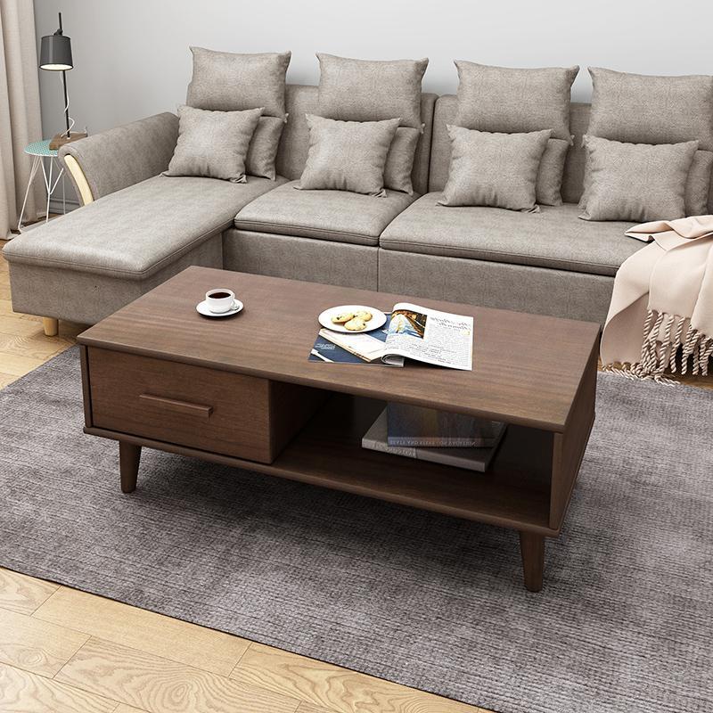 黑胡桃木色全木电视柜闪电客茶几组合现代简约客厅北欧小户型卧室地柜