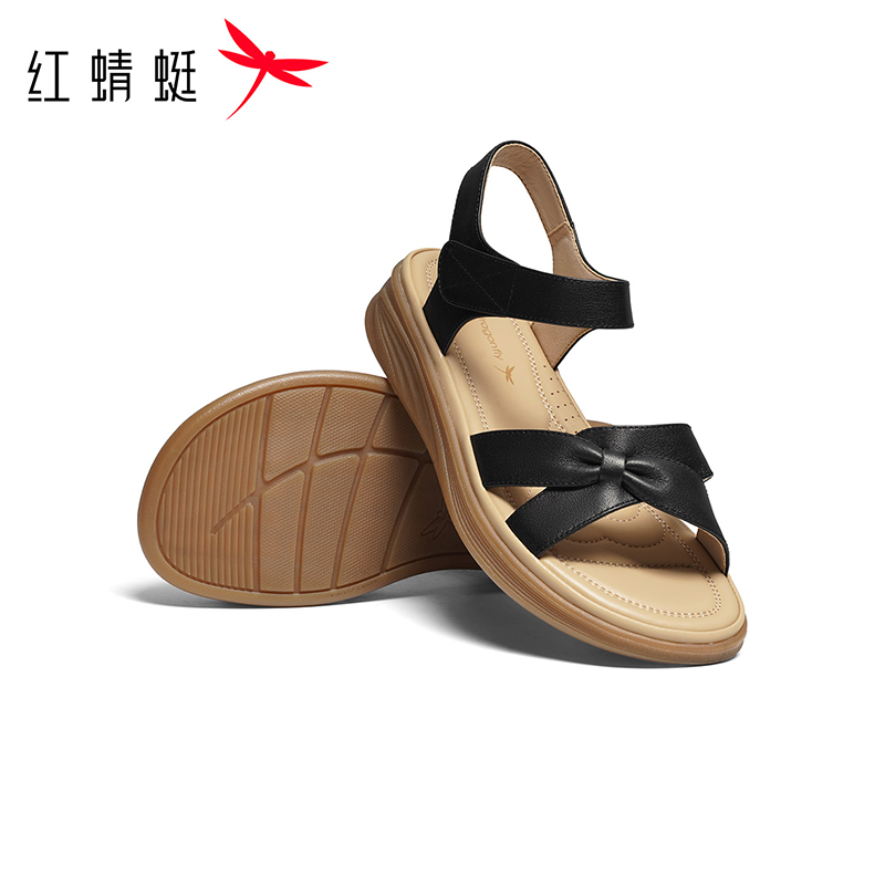 红蜻蜓时尚女士凉鞋女夏季新款细带松糕底透气舒适轻便潮流设计凉鞋高清大图