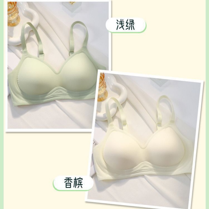 漫画胸夏季冰丝内衣女小胸聚拢显大防下垂无钢圈固定杯文胸罩 浅绿+香槟：2件装 L【80ABC105-130斤】